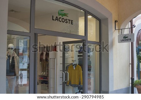 MUGELLO, ITALY - SEPTEMBER 11, 2014: Facade of Lacoste store in McArthurGlen Designer Outlet Barberino situated close to Florence. Lacoste is a French clothing company founded in 1933 by  Rene Lacoste