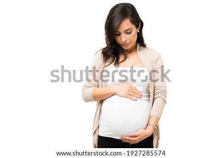 Similar – Image, Stock Photo Pregnant woman caressing her belly