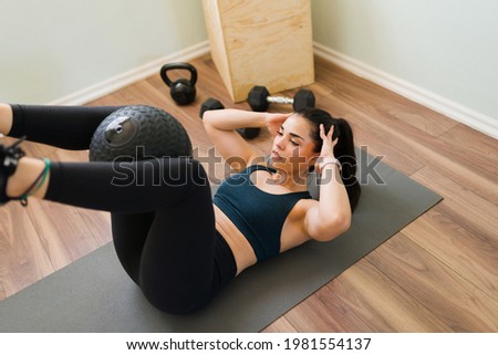 Similar – Image, Stock Photo Strong woman with med ball