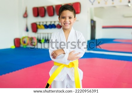 Similar – Image, Stock Photo Happy Latin boy with Down syndrome dancing at home