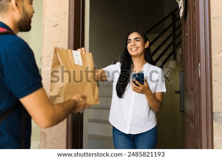 Similar – Image, Stock Photo man using smartphone on street