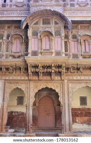 palace inside view in Mehrangarh Fort in Jodhpur, Rajasthan, India.