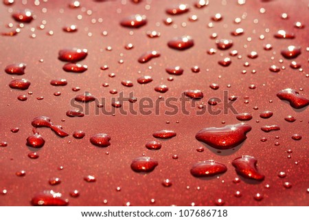 water drop on metallic red background