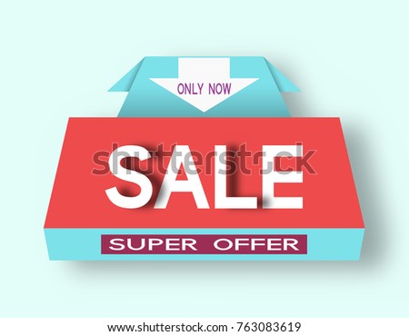 Sale paper banner with cut out parts. Origami style hang flyer with typography text. Discount label for big offer. Modern rebate card. Vector illustration art design.