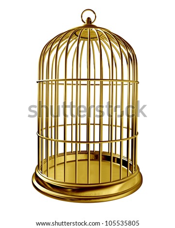Bird Cage With Golden Metal Brass As A Symbol Of Captivity And Being ...