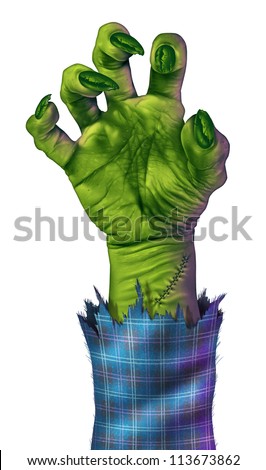 Zombie Hand Reaching To Grab Something Or Someone As A Human Like Green ...