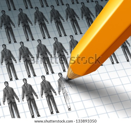 Hiring Employees and adding new job opportunities to a group of business people as a pencil drawing a new businessman as a newly hired worker for a career opening.