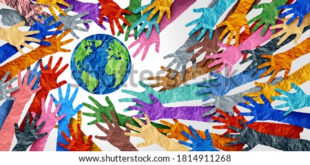 World diversity or earth day and international culture as a concept of diversity and crowd cooperation symbol as diverse hands holding together the planet earth.