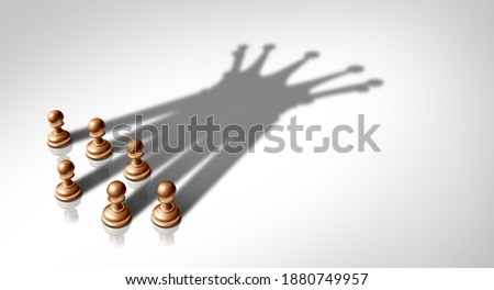 Leadership from teamwork and business team leader concept and group concept as organized company of chess pawn pieces joining forces and working together shaped as a king crown as a 3D render.  Photo stock © 