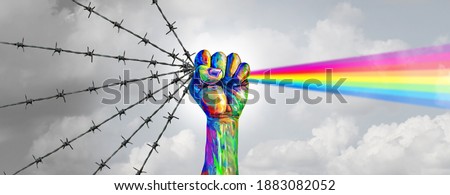 Social justice change and peaceful protest or protester unity as a fist of diversity as a nonviolent resistance symbol of hope and freedom from injustice for society in a 3D illustration style.
 Foto stock © 