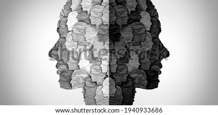 Divided culture and social group divisions or cultural war between ideology and racism or conservative and liberal political clash of ideas and community psychology in a 3D illustration style. Stockfoto © 