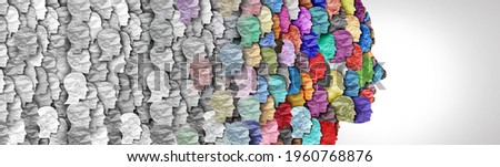 Demographic change and changing demography as a large group of people as a changing diversity in a population in a 3D illustration style.