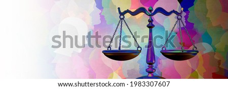 Social justice equality rights as a crowd of diverse people with a law symbol representing community legislation and an equal right or legal lawyer icon with 3D illustration elements. Foto stock © 