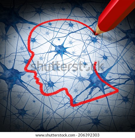 Neurology research concept examining the neurons of a human head to heal memory loss or cells due to dementia and other neurological diseases as a mental health metaphor for medical research hope.