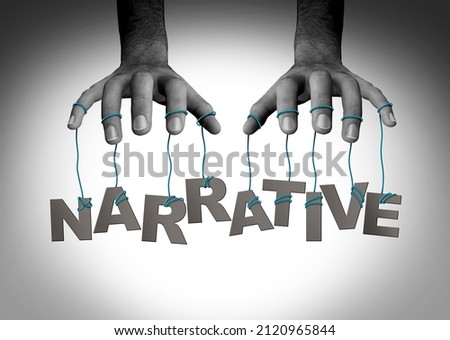 Controlling the narrative media manipulation directing the conversation as censorship or political persuasion to control the story as a symbol of a powerful puppet master in a 3D illustration style. Foto stock © 