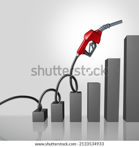 Rising gas prices and Oil increase fuel concept as fuel pump or climbing crude petroleumin fossil energy due to market demand and supply shortages as a 3D illustration. Stock foto © 