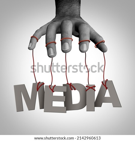 Media manipulation and controlling the narrative or directing the conversation as news censorship or political fake news persuasion controlling the story in a 3D illustration style. Foto d'archivio © 