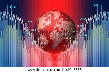 Global recession economy and declining World business crisis or international decline and economic fall or falling with a downward trend as a financial concept in a 3D illustration style. Сток-фото © 