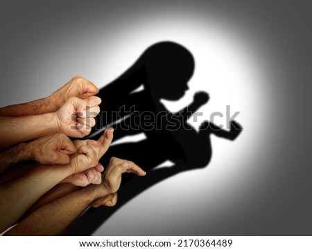 Society and the fetus concept representing the rights of the unborn and abortion rights issues or reproductive legislation in the community for pro life or choice in a 3D illustration style. Stockfoto © 