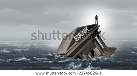 Banking Default and Bank Crisis or as Banks drowning in debt with financial instability or insolvency concept as an urgent business and global market problem as a 3D illustration. Foto stock © 