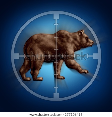 Bear market target business concept as an icon of targeting investor doubt and lack of confidence in stock trading predicting future price decreases as a financial icon for conservative investing.