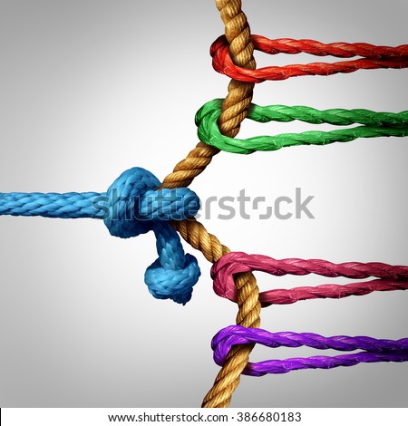 Struggle to success tug of war against a large group of competitors as a team of ropes working and pulling together to win over a single rival or one winning against many. 商業照片 © 