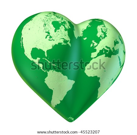 Green Heart world map Heart world map (Clipping Path included)