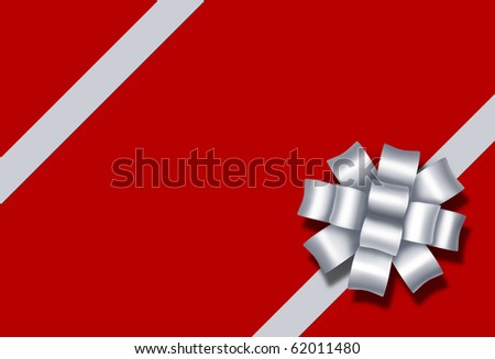 gift bow ribbon red box paper package silver white silk diagonal