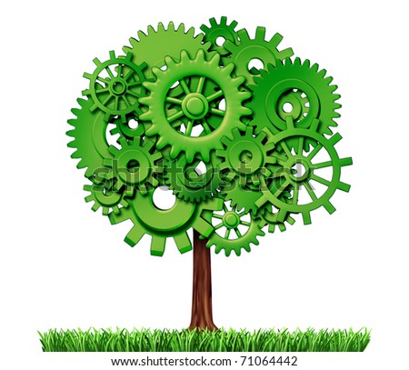 economy industry business growth green power gears cogs tree industrial environmental motion agriculture isolated