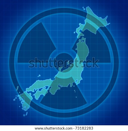 Japanese radioactive and radiation fallout symbol after a Japanese nuclear meltdown disaster.