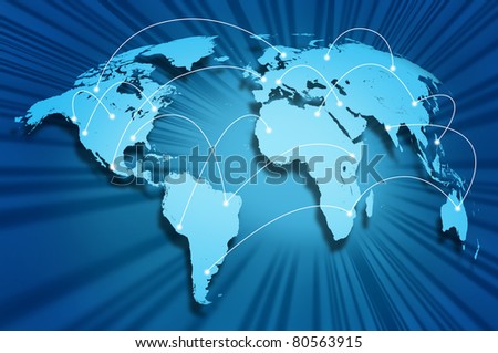 Global internet connections around the world connecting social media sites and web portals from international technology providers and communication hubs.