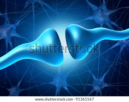 Synapse and Neurons sending electrical signals and chemical signaling to human receptor cells as a neurotransmitters for the brain and nervous system in the function of anatomy of the body.