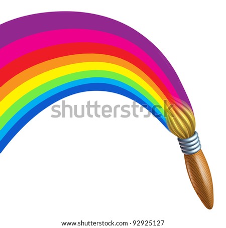 Creative Inspiration With A Paint Brush Painting A Colorful Rainbow Arc ...