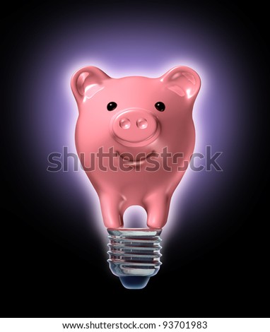 Money saving ideas and investing strategy with a piggy bank in the shape of a glowing light bulb as a financial business concept of innovative new frugal savings solutions tips and strategies.