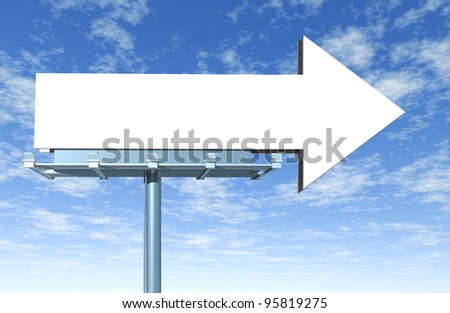 Blank pointing arrow horizontal billboard on a blue sky as an outdoor direct marketing display showing the upward direction of the announcement or positive message.