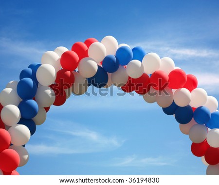 Red white and blue patriotic balloon arch background