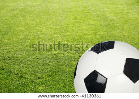 Grass field with black and white soccer ball background