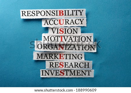 business  acronym in business concept, words on cut paper hard light