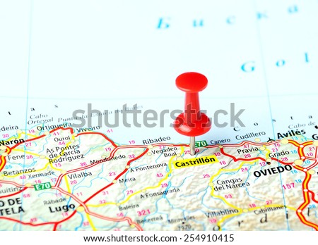 Castrillon ,Spain  map and red pin   - Travel concept
