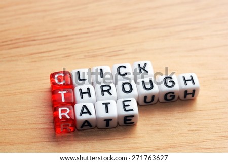 CTR Click Through Rate  written  on dices on wood