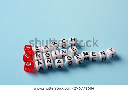 SEM Search Engine Management written on   dices  on blue