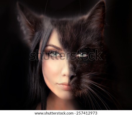 cat woman. Werewolf symbiosis of man and cat. The hidden nature of women walking alone. a symbol of independence. Passion and sexuality, danger and desire.