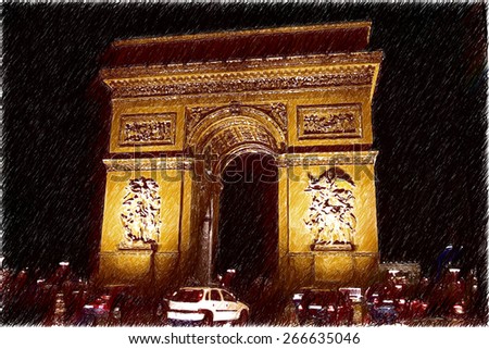 Champs Elysees night. beautiful places of Paris