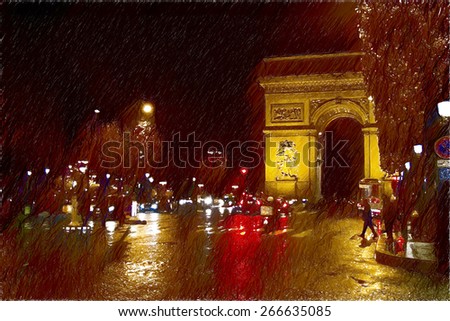 Champs Elysees night. beautiful places of Paris