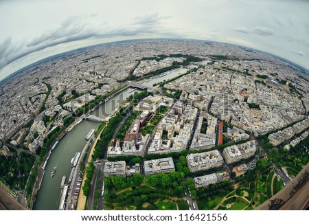 Bird\'s eye view of the city of Paris ,France ,  photographed fro