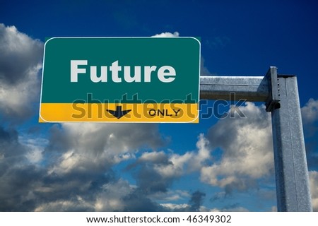 Highway traffic billboard the word oh future on it