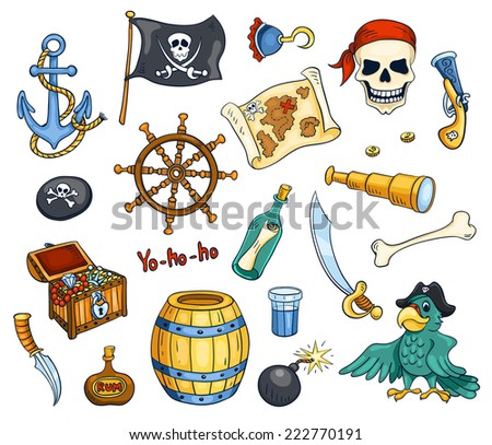 Pirate Cartoon Vector Set. Isolated On White. - 222770191 : Shutterstock