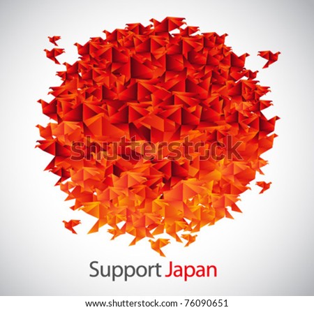 japan flag shaped from origami birds