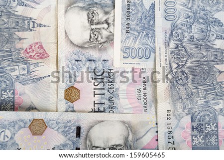 czech banknotes nominal value five thousand crowns as background