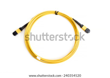 Ribbon fiber optic patchcord with connector MTP isolated on white background
